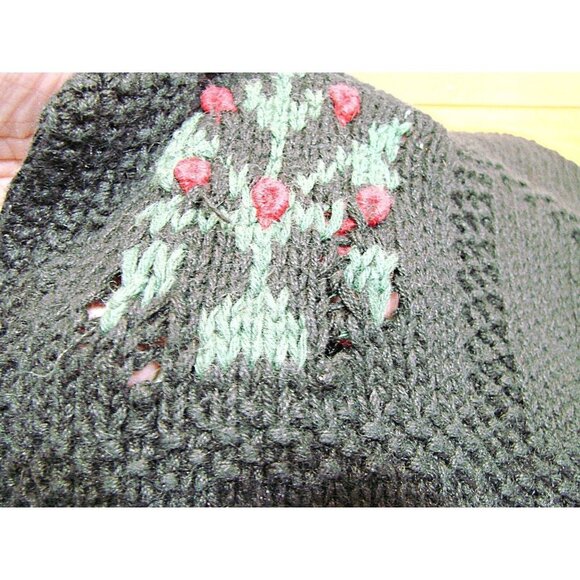 Vintage Y2K Susan Bristol Hand Knit Embroidered Cardigan Sweater Floral Black Lg - Picture 4 of 12
